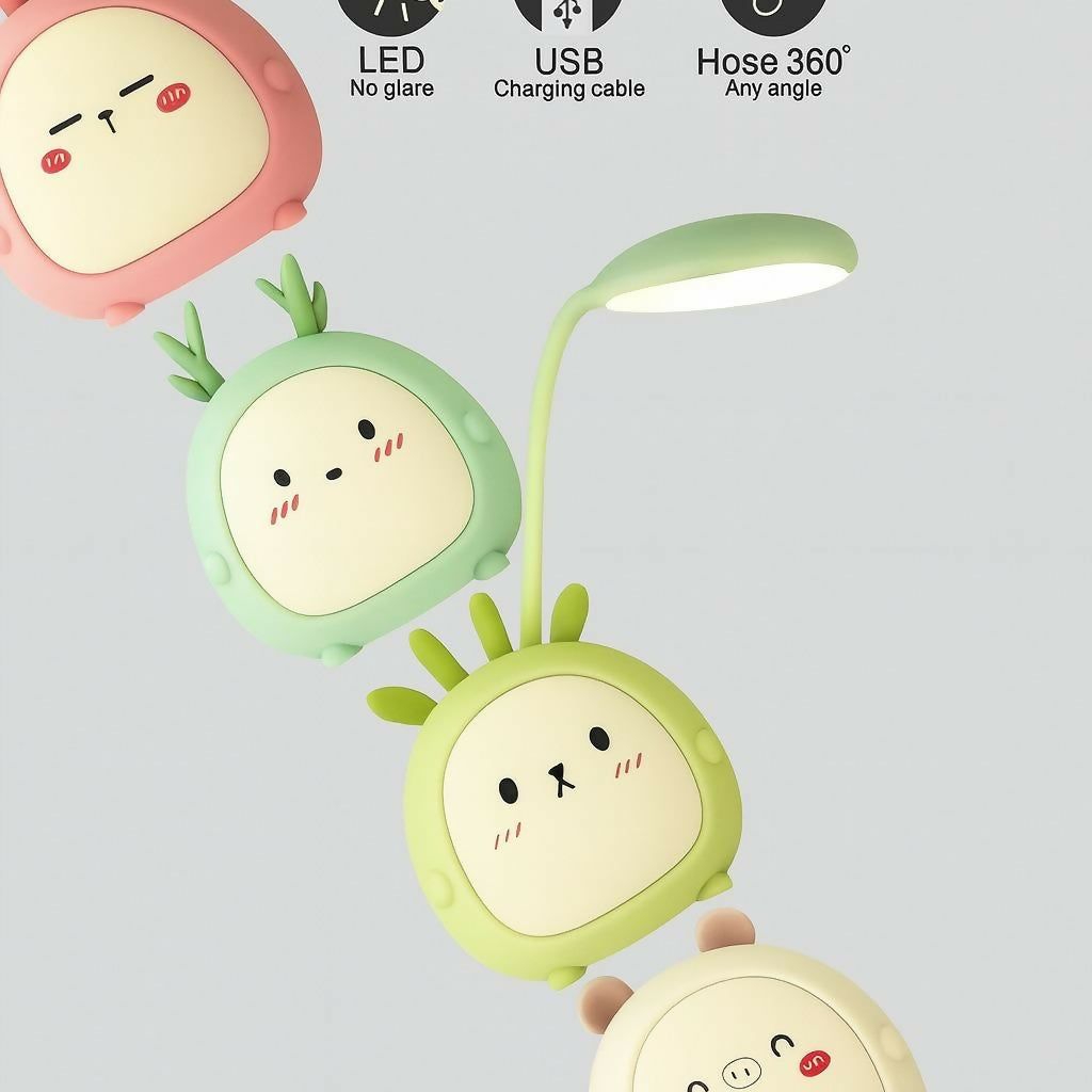 Cute Bunny LED Desk Lamp with Adjustable Neck & USB Charging for Study