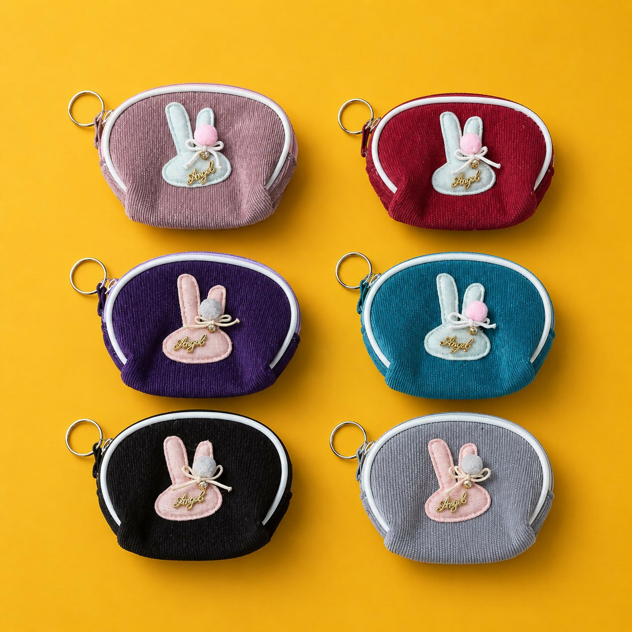 Soft textured fabric detail of bunny coin pouch