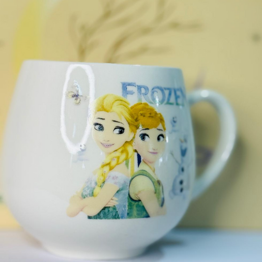 White Ceramic Cartoon Sisters Mug – Cute Character Print Coffee & Tea Cup – 350 ml Round Shape Glossy Finish – Gift for Kids & Friends