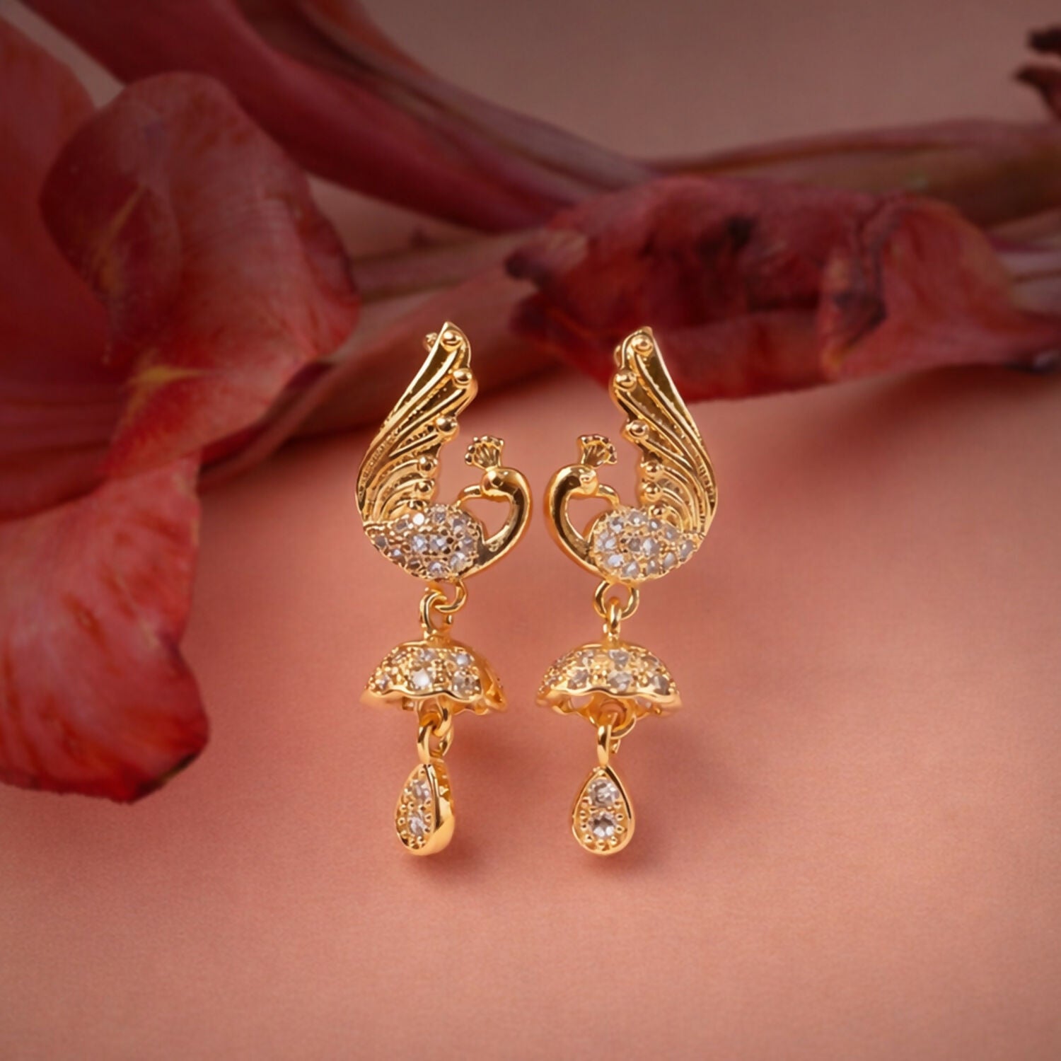 Gold-Tone Swan Design Crystal Studded Drop Earrings for Women