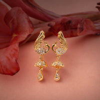 Gold-Tone Swan Design Crystal Studded Drop Earrings for Women