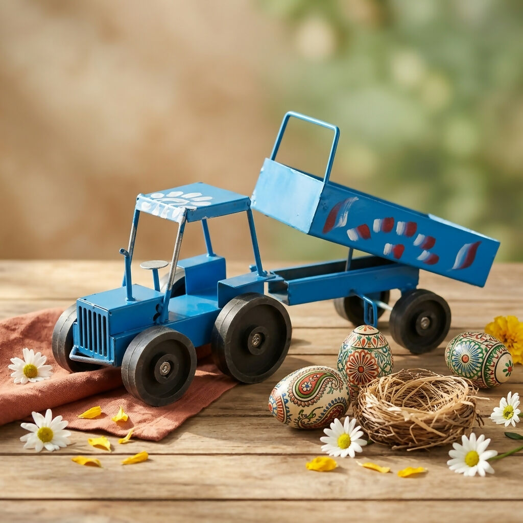 Handcrafted Blue Metal Tractor Toy Big