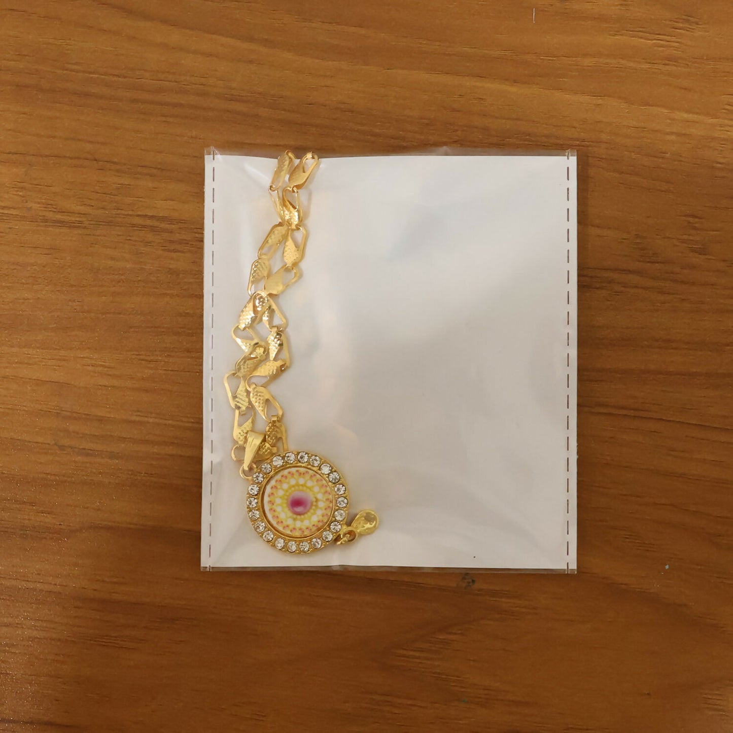 Gold Plated Pendant Necklace with Stone Studded Design
