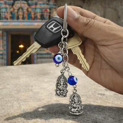 Ganesh Evil Eye Dual Charm Keychain for Car Keys, Bags & Gifting