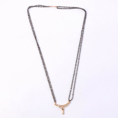 Rose Gold Finish Triple Strand Heart Charms & CZ Bar Mangalsutra with Teardrop Drop