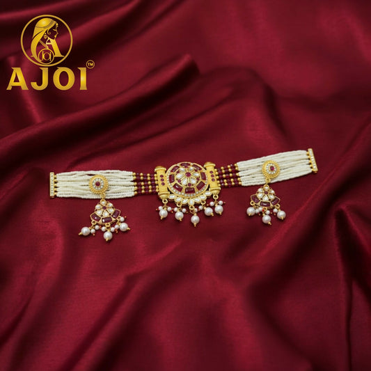 Royal Pearl Kundan Red Choker Set