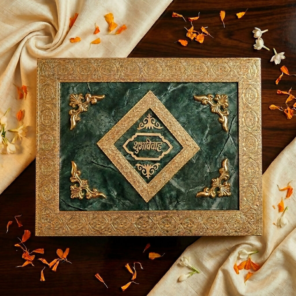 Velvet wedding invitation box lit with built-in lights