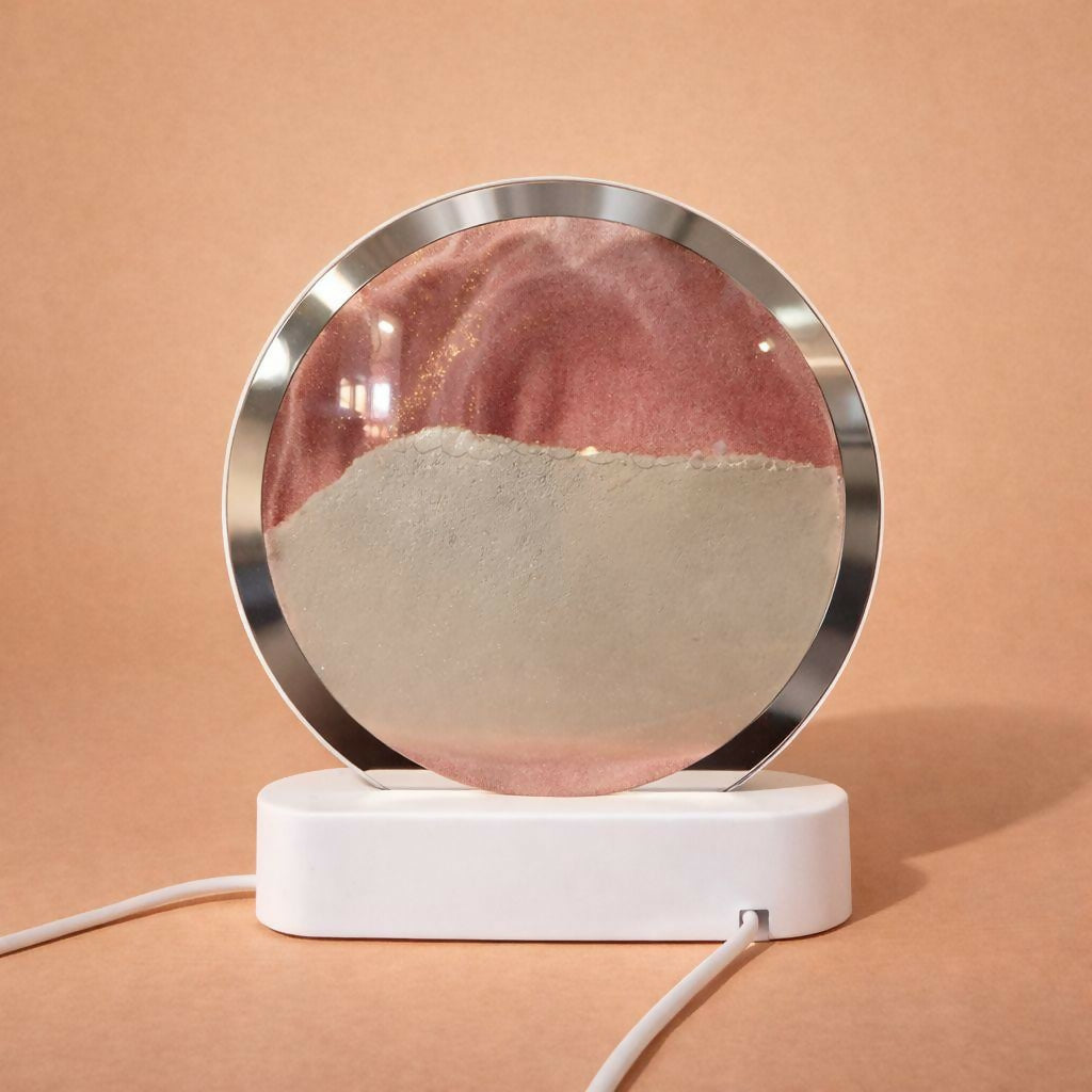 LED Round Static Brown & Beige Sand Art Lamp | Ambient Decorative Night Light