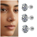 Silver Plated Nosepin Stud – Comfortable Flat-Back Labret Combo Pack