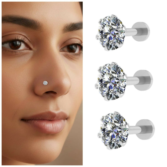 silver plated nosepin stud Back Nosepin Labret Piercing Combo Pack of 3
