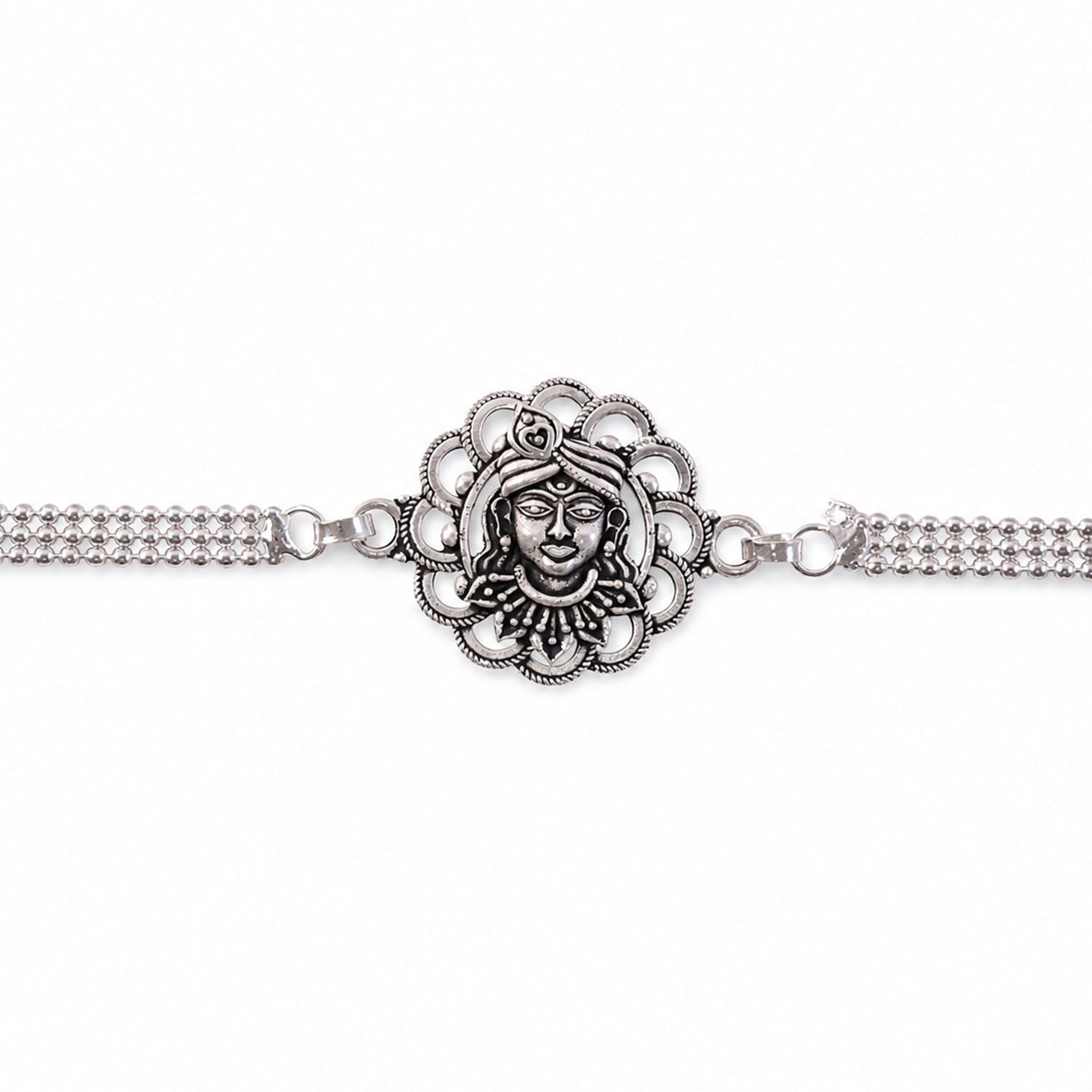 Mahadev Shiva Motif Oxidised Silver Chain Rakhi (5pcs)