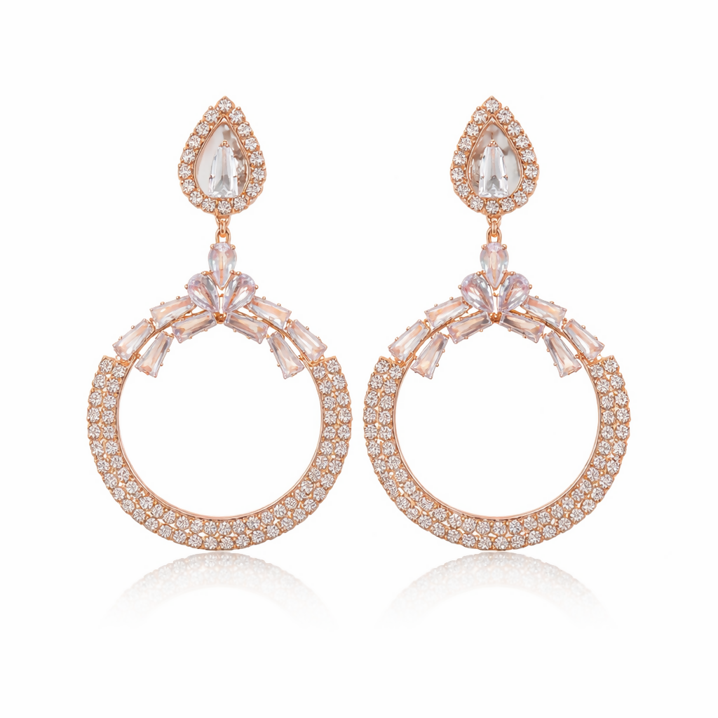 Exquisite Rose Gold Tone Chandbali Statement Earrings