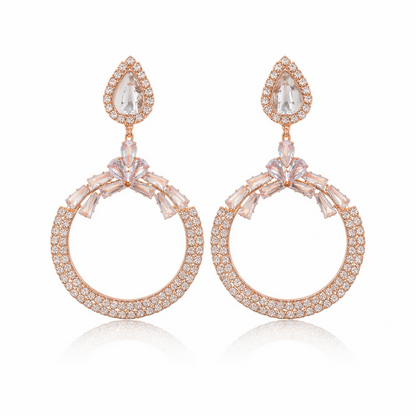 Exquisite Rose Gold Tone Chandbali Statement Earrings