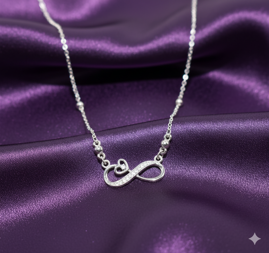 AD Infinity & Heart Silver Tone Pendant Necklace for Women