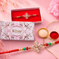Diamond Crystal Flower Rakhi – Gold Bezels & Turquoise Beads