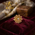 Traditional Floral Filigree Adjustable Ring with Sparkling Stone Center Design
