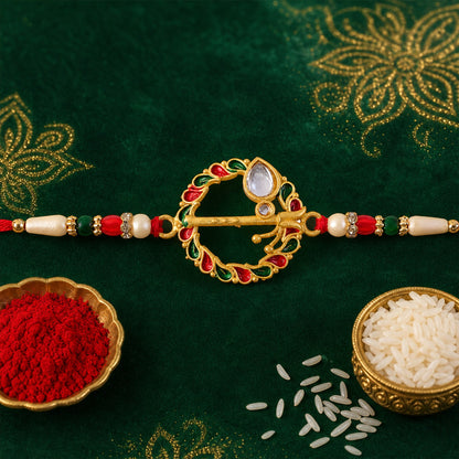 Krishna Flute Rakhi Traditional Design with Colorful Leaf Beads (5pcs)