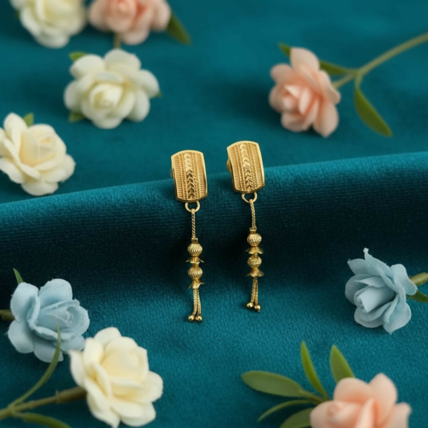 Long Chain Beads Golden Earrings for Women & Girls – Traditional Fancy Jewellery Gift