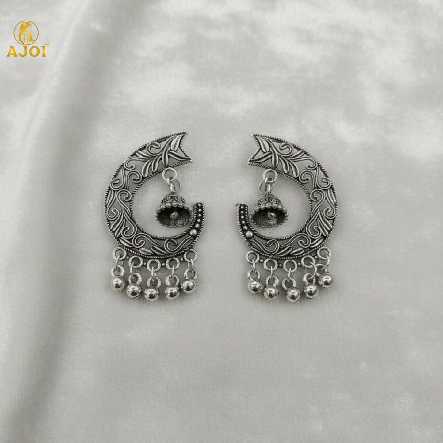 Chandrika Oxidized Silver Jhumka Earrings with Ghungroo Danglers