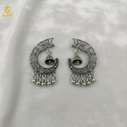 Chandrika Oxidized Silver Jhumka Earrings with Ghungroo Danglers