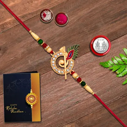 Single Designer Krishna Rakhi for Brother – Includes Silver Coin, Roli Chawal & Greeting Card