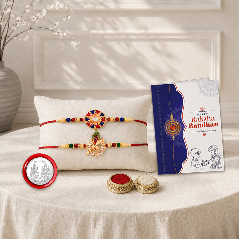 periapt Designer Rakhi Combo Gift For Brother | Coin | Roli & Chawal | Greeting Card