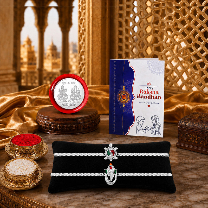 periapt Bracelet Rakhi Combo Gift For Brother | Coin | Roli & Chawal | Greeting Card