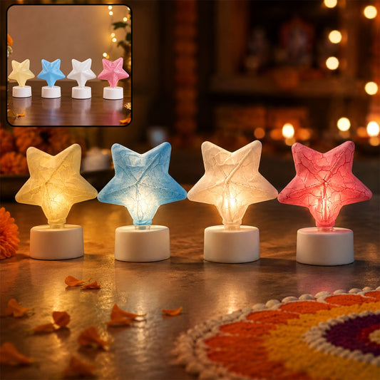 Star LED Tealight Candles (Set of 4) – Flameless Festive Decor