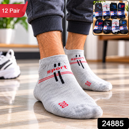 Soft Stretchable Ankle Socks with Mixed Designs for Casual Wear (12 Pair)