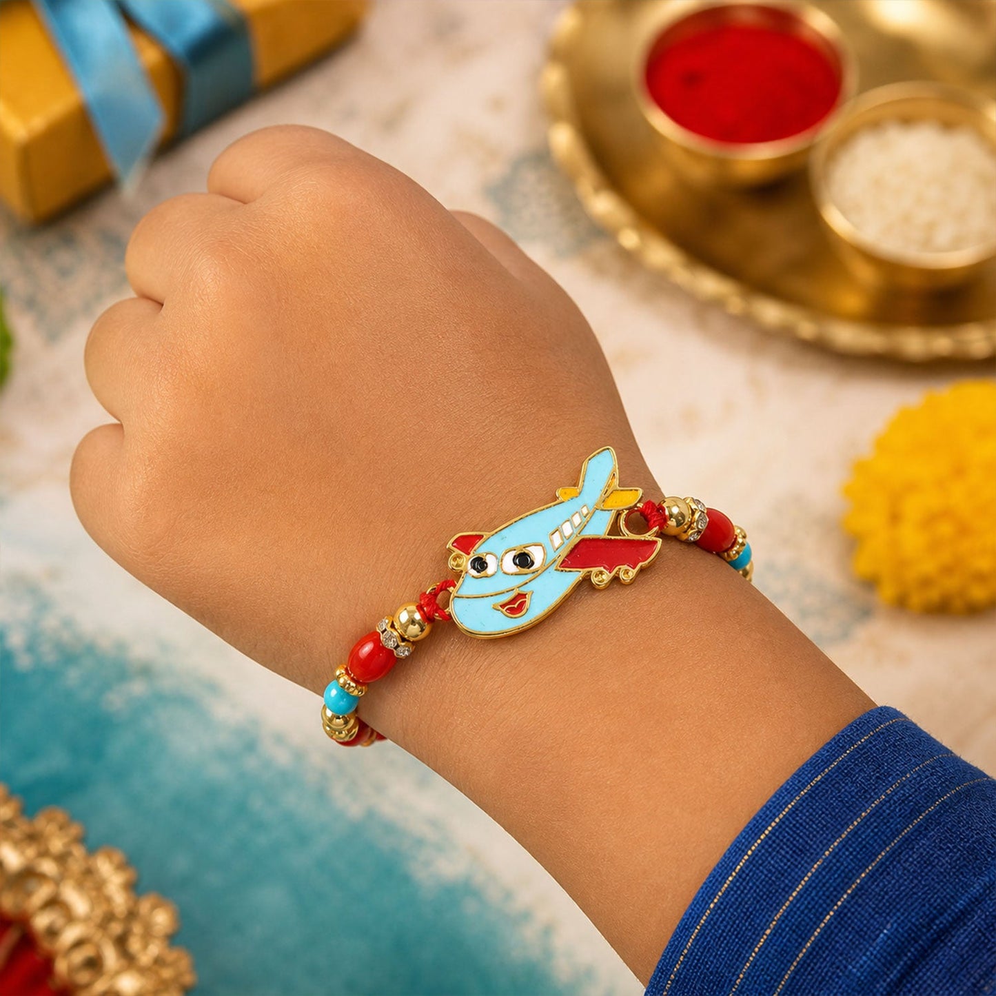 Kids Rakhi Playful Airplane Design Multicolor Beads (10pcs)