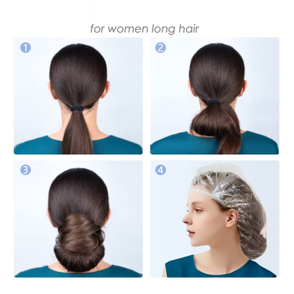 महिलाओं के लिए डिस्पोजेबल शावर कैप्स, बड़े, मोटे, वाटरप्रूफ और व्यक्तिगत रूप से लपेटे हुए, होटल और स्पा, हेयर सैलून, घरेलू उपयोग, पोर्टेबल यात्रा के लिए प्लास्टिक इलास्टिक हेयर बाथ कैप्स (1 पीस | 10 पीस)