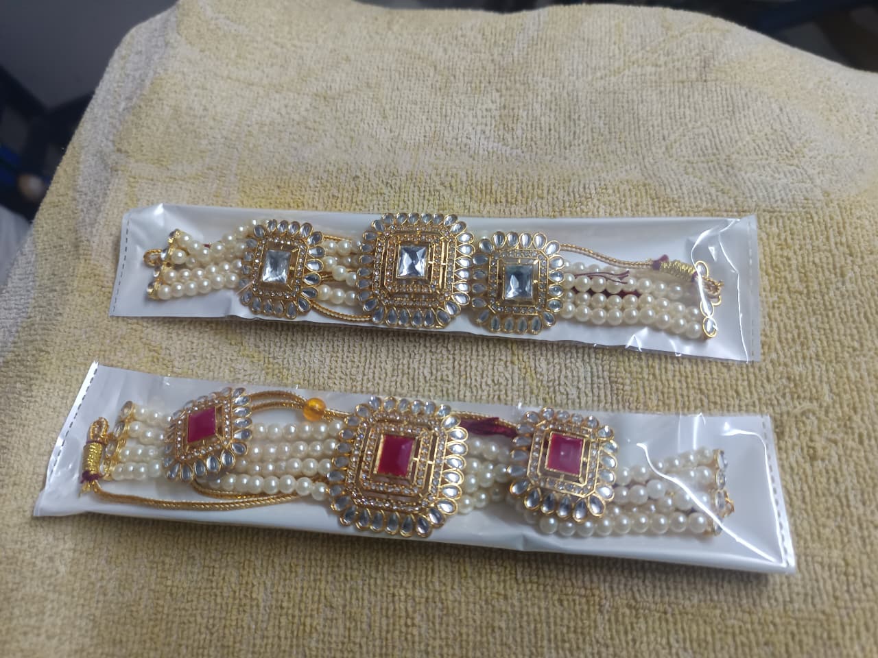 Gold Plated 4 Layer Pearl Choker Necklace & Earrings Set For Women