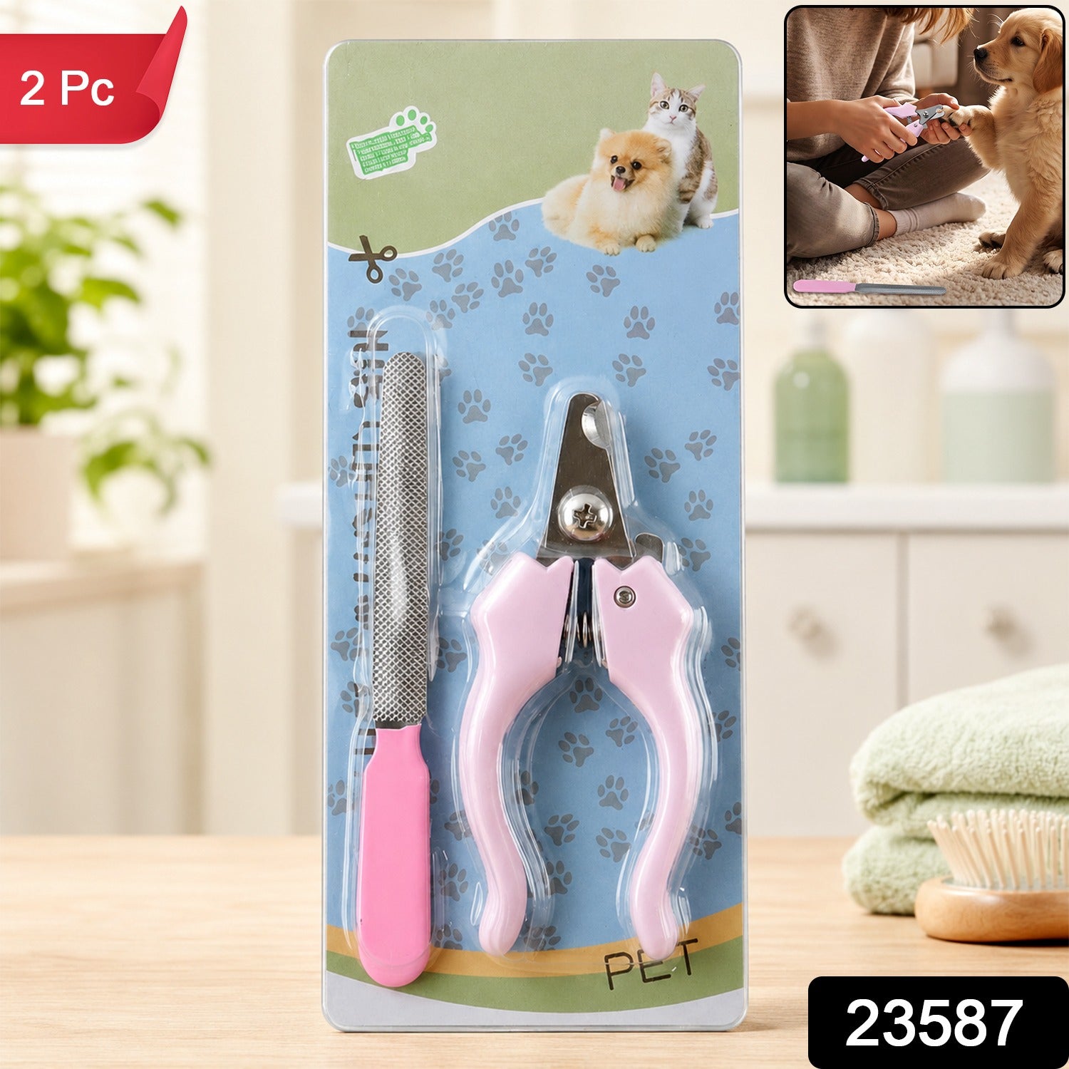 Pet Nail Clipper and Filer Set for Pet Care Home Grooming Kit (2 Pc)