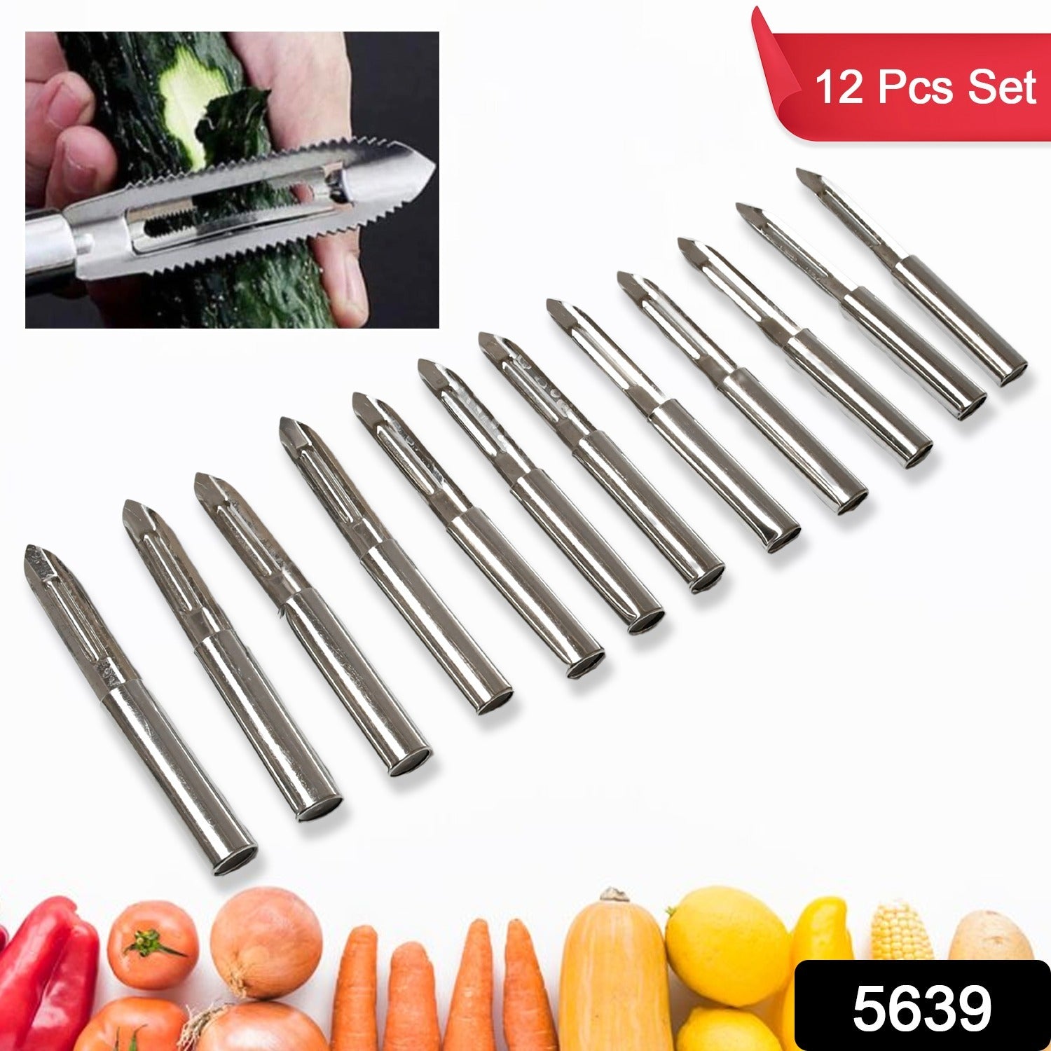 Stainless Steel Peeler Set – Multi-Purpose Handle for Peeling & Shredding (12 Pcs Set)