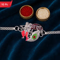 Devotional Morpankh Enamel Silver Chain Rakhi (10pcs)