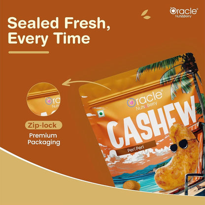 Oracle Peri Peri Cashew, Fiery Tangy Chilli Roasted Crunchy Healthy Kaju Snack 200g