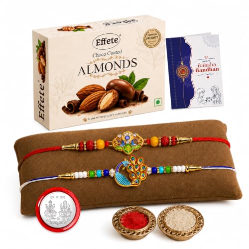 Trishul, Peacock Rakhi Combo - Raksha Bandhan Gift with Choco Almonds 32gm, Pack of 6