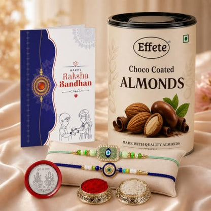 Evil Eye Rakhi Combo - Raksha Bandhan Gift with Choco Almonds 96gm, Pack of 6 | Rakhi Gift