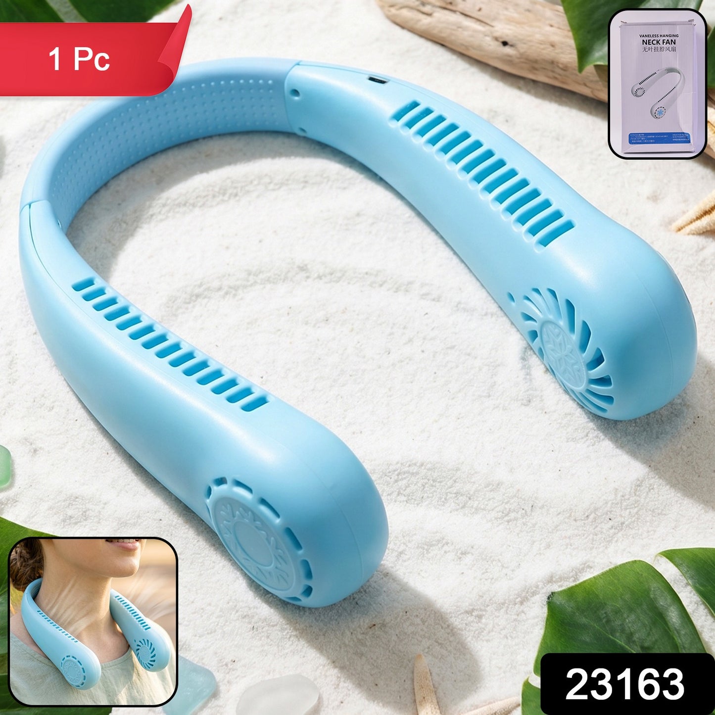 powerful rechargeable blue neck fan