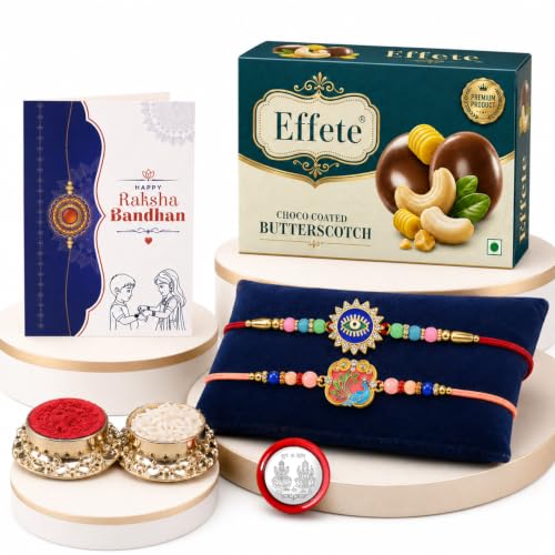 Evil Eye Rakhi Combo - Raksha Bandhan Gift with Choco Butterscotch 32gm, Pack of 6