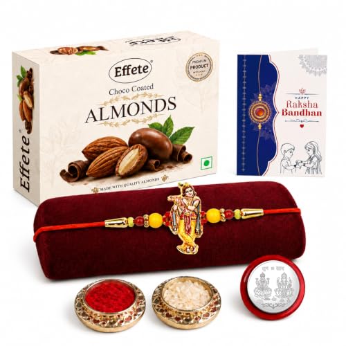 Krishna Rakhi Combo - Raksha Bandhan Gift with Choco Almonds 32gm, Pack of 5 | Rakhi Gift