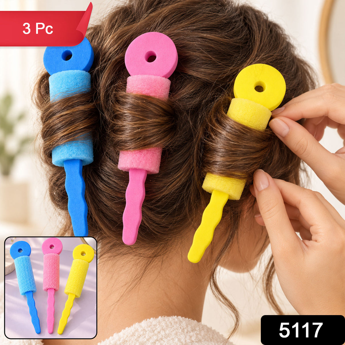 Heatless Foam Hair Rollers, Soft Bendable Hair Curlers Accessory (3 Pc Set)