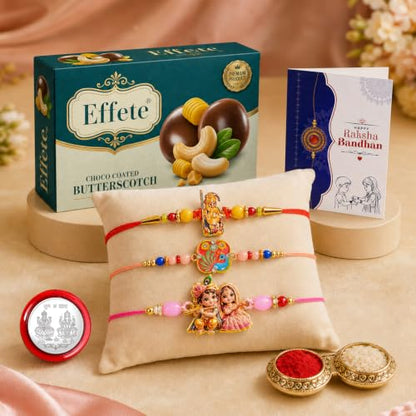 Ganesha Rakhi Combo - Raksha Bandhan Gift with Choco Butterscotch 32gm, Pack of 7