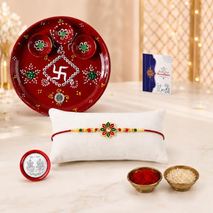 Flower Rakhi Combo - Raksha Bandhan Gift with Decorated Pooja Thali, Pack of 5 for Bhaiya