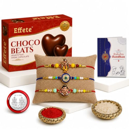 Krishna, Evil Eye Rakhi Combo - Raksha Bandhan Gift with Choco Beats 32gm, Pack of 7