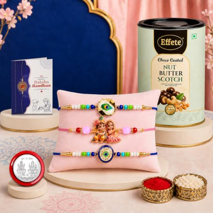Peacock Rakhi Combo - Raksha Bandhan Gift with Choco Butterscotch 96gm, Pack of 7