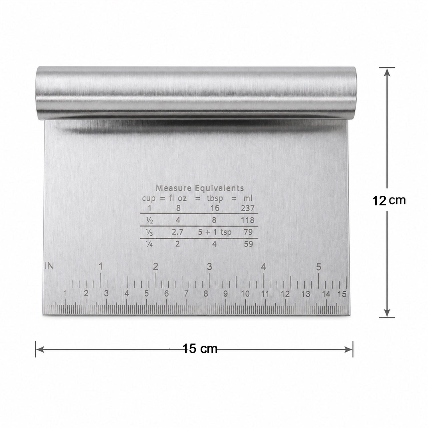 Small Stainless Steel Dough Scraper Cutter 15 x 12 Cm with Scale (1 Pc)