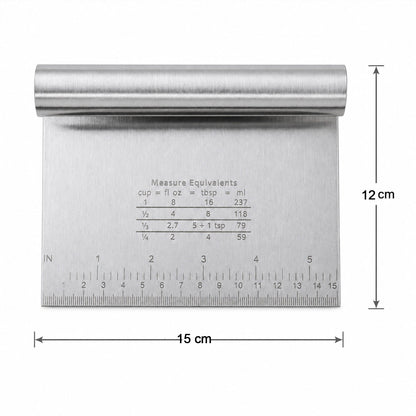 Small Stainless Steel Dough Scraper Cutter 15 x 12 Cm with Scale (1 Pc)
