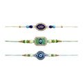 Designer Rakhi for Brother with Roli Chawal, Pooja Coin & Card, Pack of 3
