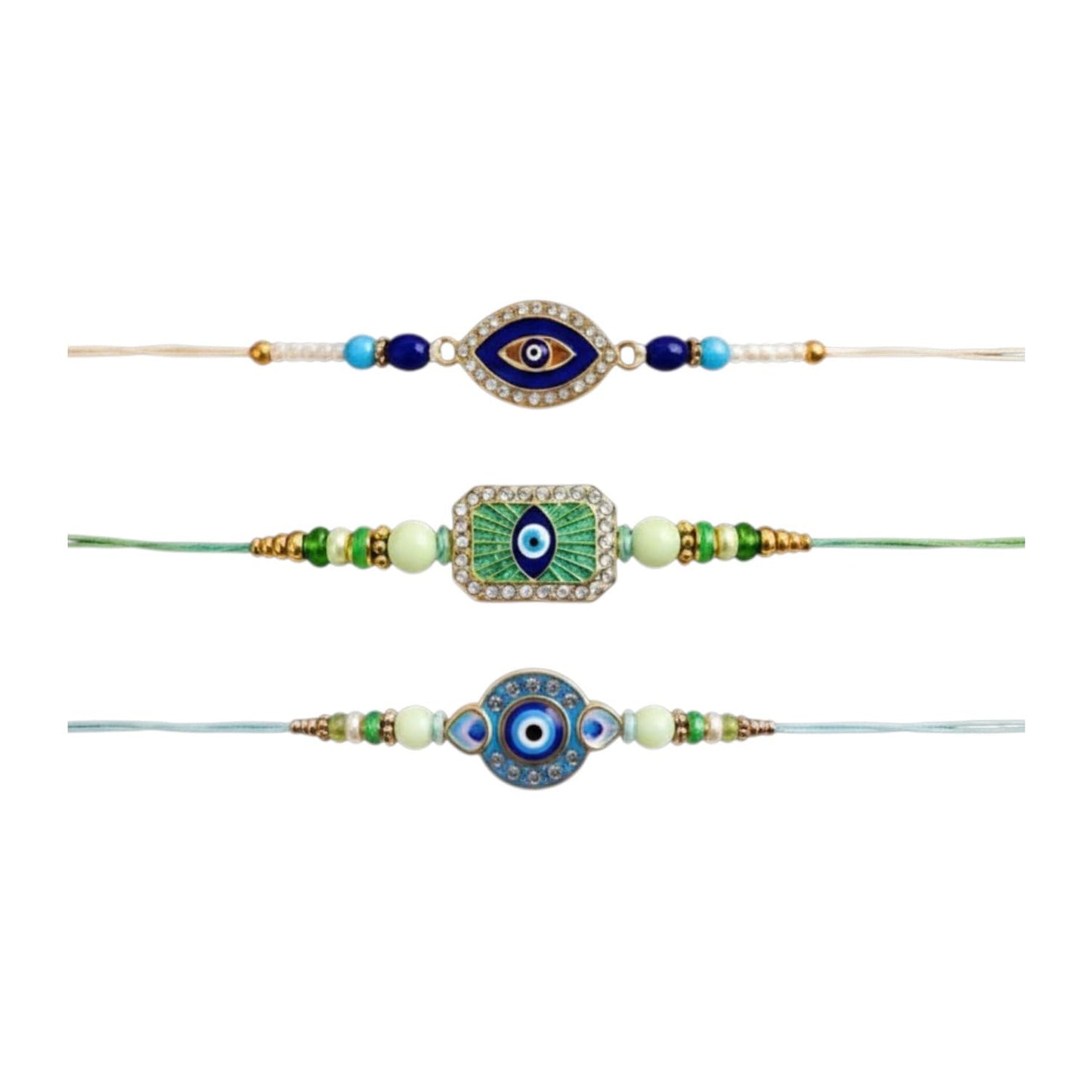 Designer Rakhi for Brother with Roli Chawal, Pooja Coin & Card, Pack of 3